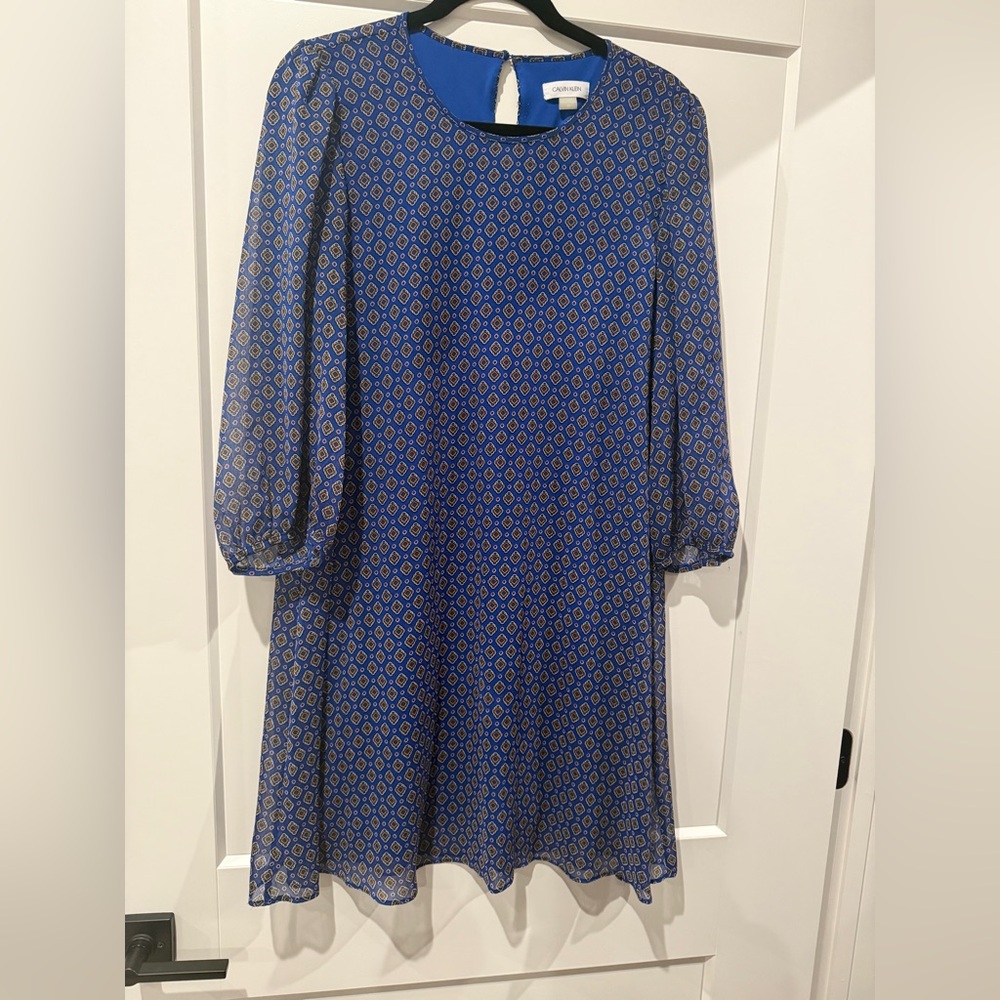 Calvin Klein Women’s Dress Blue Diamond Print Georgette Crêpe A-Line